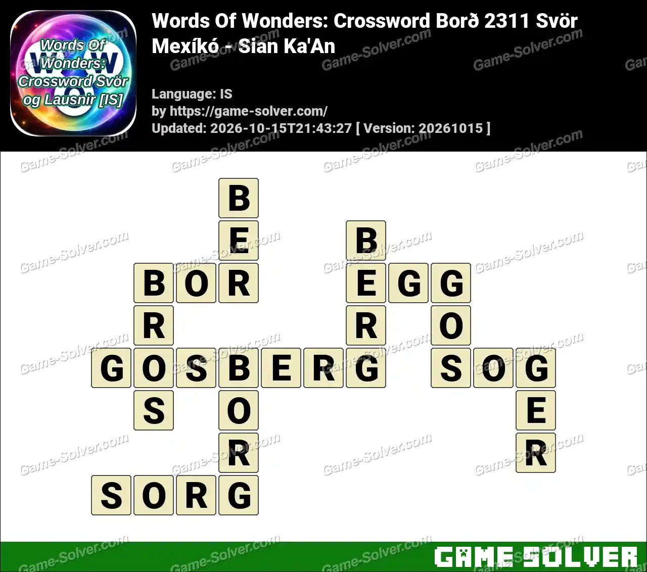 Words Of Wonders: Crossword Borð 2311 Svör – Mexíkó – Sian Ka’An